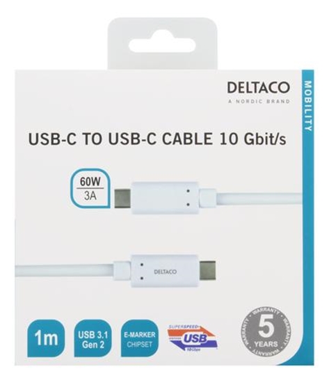 Изображение Kabel USB Deltaco USB-C į USB-C laidas, 1 m DELTACO baltas / USBC-1127M