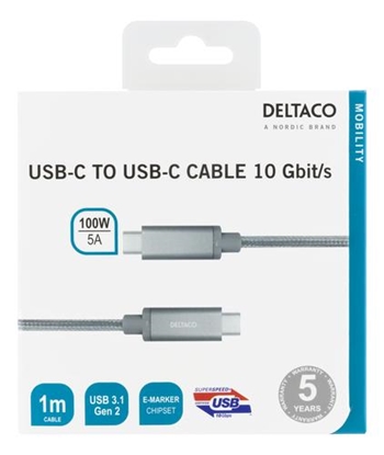 Picture of Mob. telefono kabelis DELTACO USB 3.1, "C-C", 1m, sidabrinė / USBC-1417M