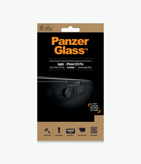 Изображение PanzerGlass PanzerGlass E2E Microfracture iPhone 13 /13 Pro 6,1" Case Friendly CamSlider Privacy Antibacterial czarny/black P2748