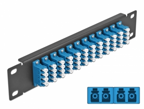 Picture of Delock 10″ Fiber Optic Patch Panel 12 Port LC Quad blue 1U black