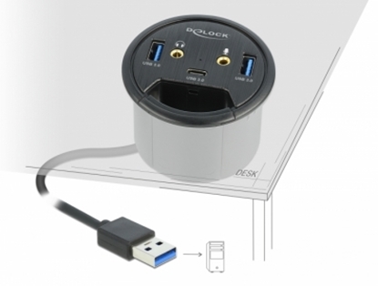 Picture of Delock 3 Port In-Desk Hub USB 1 x USB Type-C™ and 2 x USB Type-A + HD-Audio Ports