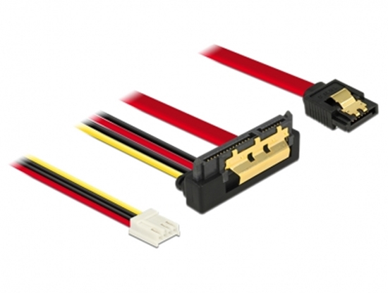 Изображение Delock Cable SATA 6 Gb/s 7 pin receptacle + Floppy 4 pin power female > SATA 22 pin receptacle downwards angled metal 30 cm