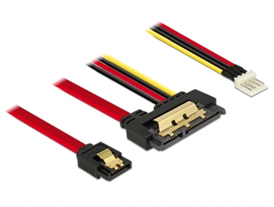 Picture of Delock Cable SATA 6 Gb/s 7 pin receptacle + Floppy 4 pin power male > SATA 22 pin receptacle straight metal 30 cm