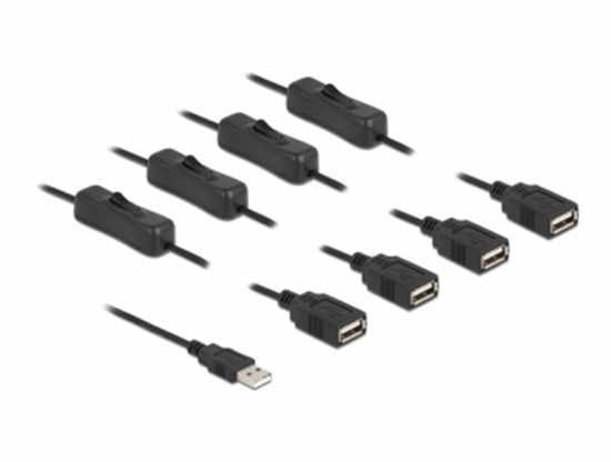 Picture of Delock Cable USB Type-A male to 4 x USB Type-A female with switch 1 m