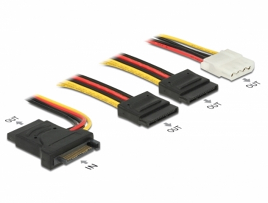 Picture of Delock Kabel Power SATA 15pin St > 3 x SATA 15pin Bu + 1 x 4P Molex Bu mit PCB