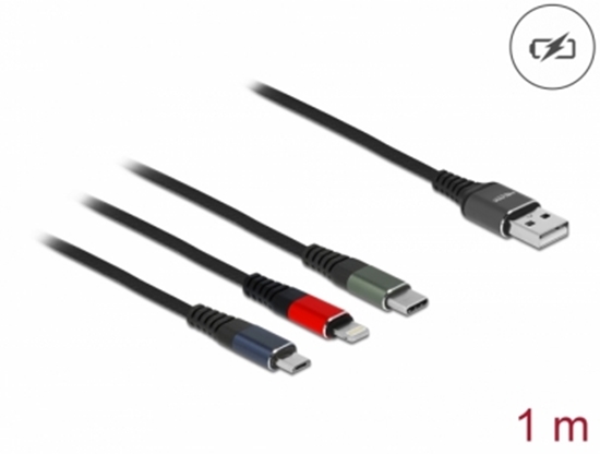 Picture of Delock USB Charging Cable 3 in 1 for Lightning™ / Micro USB / USB Type-C™ 1 m 3-coloured