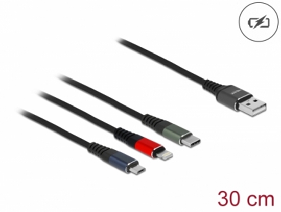 Picture of Delock USB Charging Cable 3 in 1 for Lightning™ / Micro USB / USB Type-C™ 30 cm 3-coloured