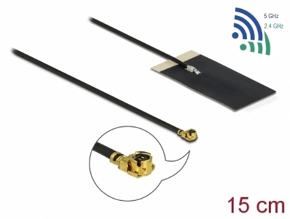 Attēls no Delock WLAN 802.11 ac/ax/a/h/b/g/n Antenna MHF® I plug 2.7 - 3.0 dBi 1.13 15 cm FPC internal self adhesive