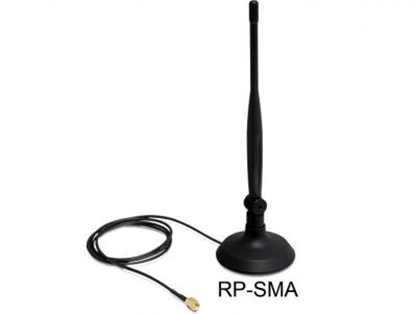 Attēls no Delock WLAN 802.11 bgn Antenna RP-SMA 4 dBi Omnidirectional Flexible Joint With Magnetic Stand