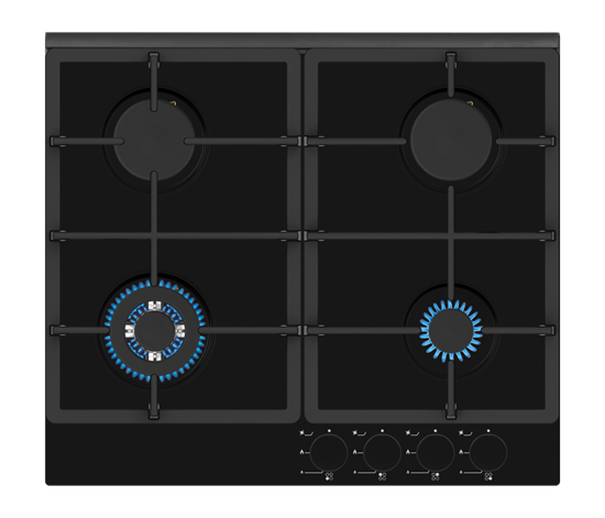 Изображение Simfer | Hob | H6 401 TGRSP | Gas on glass | Number of burners/cooking zones 4 | Rotary knobs | Black