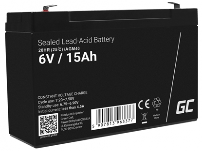 Picture of Green Cell AGM40 UPS battery Sealed Lead Acid (VRLA) 6 V 15 Ah