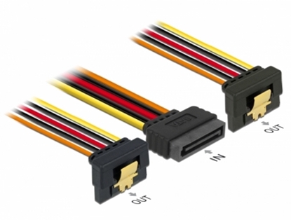 Attēls no Delock Kabel SATA 15 Pin Strom Stecker mit Einrastfunktion > 2 x SATA 15 Pin Strom Buchse 30 cm