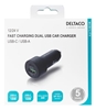 Изображение Ładowarka Deltaco Car USB charger DELTACO 1x USB-C, PD 18 W, 1x USB-A, 18 W, 36W, metal / USBC-CAR122