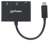 Picture of Manhattan USB-C Dock/Hub, Ports (x3): HDMI, USB-A and USB-C, 5 Gbps (USB 3.2 Gen1 aka USB 3.0), With Power Delivery (60W) to USB-C Port (Note additional USB-C wall charger and USB-C cable needed), Equivalent to CDP2HDUACP, Black, 3 Year Warranty, Blister