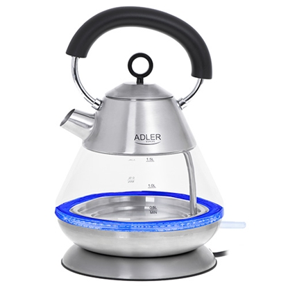 Attēls no Adler | Kettle | AD 1282 | Electric | 1850 W | 1.5 L | Glass/Stainless steel | 360° rotational base | Inox