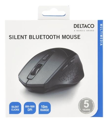 Изображение Mysz Deltaco Tyli Bluetooth pelė DELTACO 800-1600 DPI, 4 mygtukai, pilka / MS-901