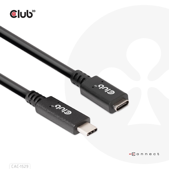 Picture of CLUB3D USB Gen1 Type-C Extension Cable 5Gbps 60W(20V/3A) 4K60Hz M/F 2m/6.56ft