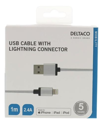 Изображение Mob.telefono kabelis DELTACO USB-Llightning iPhone, 1.0m, "sidabrinis" / IPLH-227F