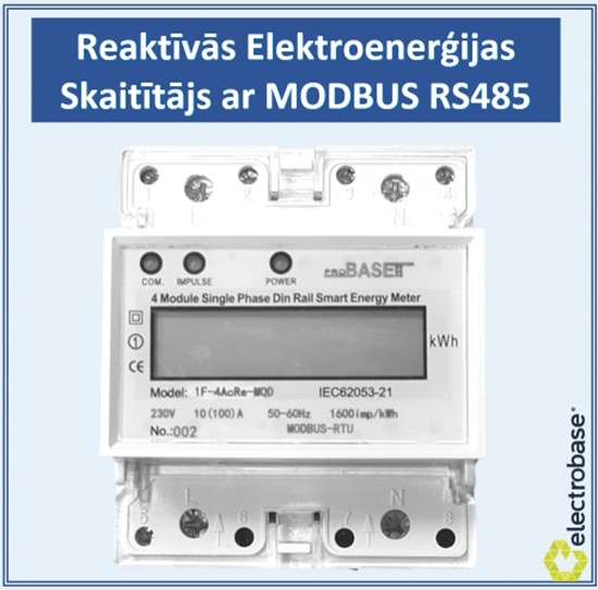 Picture of Reaktīvās Enerģijas un Jaudas Vienfāzes Elektrības Skaitītājs, 100A, Modbus RTU RS485, 4DIN