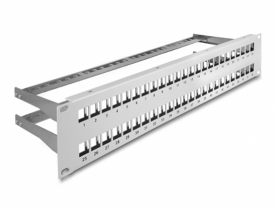 Picture of Delock 19″ Keystone Patch Panel 48 port with strain reliefs 2U grey