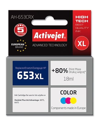 Attēls no Activejet AH-653CRX ink (replacement for HP 652 F6V24AE; Premium; 320 pages; color)