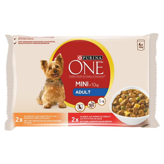 Picture of PURINA One Mini Adult Chicken, Beef - wet dog food - 4x100 g