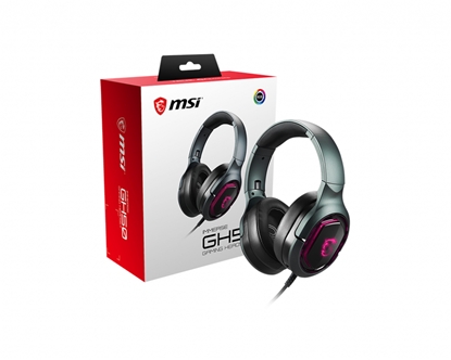 Attēls no MSI IMMERSE GH50 7.1 Virtual Surround Sound RGB Gaming Headset 'Black with Ambient Dragon Logo, RGB Mystic Light, USB, inline audio controller, 40mm Drivers, detachable Mic'