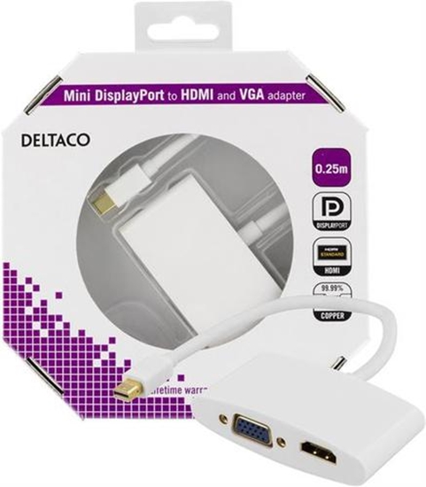 Picture of Deltaco DP-HDMIVGA1-K video cable adapter 0.25 m Mini DisplayPort HDMI + VGA (D-Sub) White