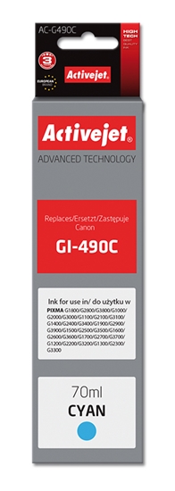 Picture of Activejet AC-G490C Ink cartridge (replacement for Canon GI-490C; Supreme; 70 ml; 7000 pages, cyan)