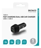 Изображение Įkroviklis DELTACO 1x USB-C, 1x USB-A, 18 W, juodas / USBC-CAR120