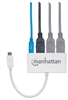 Picture of Manhattan USB-C Dock/Hub, Ports (x4): USB-A (x3) and USB-C, 5 Gbps (USB 3.2 Gen1 aka USB 3.0), With Power Delivery (60W) to USB-C Port (Note additional USB-C wall charger and USB-C cable needed), SuperSpeed USB, White, Three Year Warranty, Blister