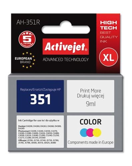 Изображение Activejet AH-351R ink (replacement for HP 351 CB337EE; Premium; 9 ml; color)