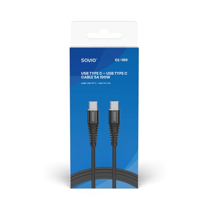 Изображение Savio CL-160 USB cable 2 m USB 2.0 USB C - USB C Black