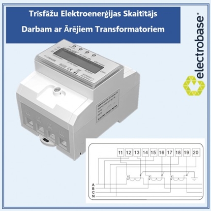 Изображение Trīsfāžu elektrības skaitītājs darbam ar Ārējiem Transformatoriem - 4 moduļi, 3x230/400 V, 6A