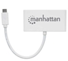 Изображение Manhattan USB-C Dock/Hub, Ports (x4): USB-A (x3) and USB-C, 5 Gbps (USB 3.2 Gen1 aka USB 3.0), With Power Delivery (60W) to USB-C Port (Note additional USB-C wall charger and USB-C cable needed), SuperSpeed USB, White, Three Year Warranty, Blister