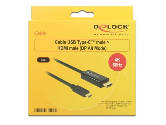 Изображение Delock Cable USB Type-C™ male > HDMI male (DP Alt Mode) 4K 60 Hz 3 m black