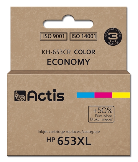 Picture of Actis KH-653CR printer ink, replacement HP 653XL 3YM74AE; Premium; 18ml; 300 pages; colour