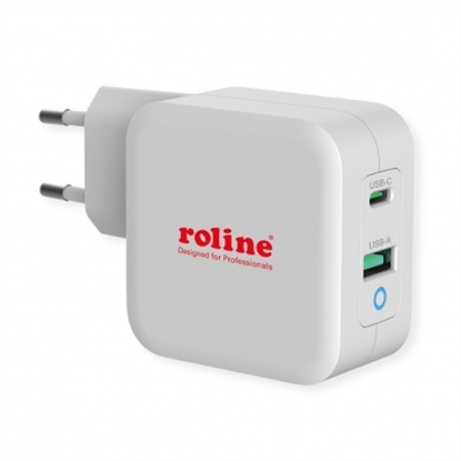 Изображение ROLINE USB Wall Charger Euro Plug, 2 Ports, 1x QC3.0 + 1x C (PD), 65W