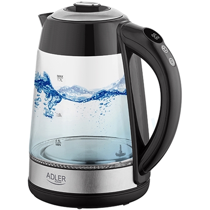Attēls no Adler | Kettle | AD 1285 | Electric | 2200 W | 1.7 L | Glass/Stainless steel | 360° rotational base | Grey