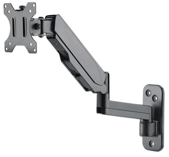 Изображение Manhattan TV & Monitor Mount, Wall, Spring Arm, 1 screen, Screen Sizes: 17-32", Black, VESA 75x75 to 100x100mm, Max 8kg, Height Adjustable Swivel Arm (3 pivots), Lifetime Warranty