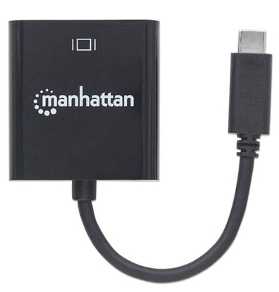 Изображение Manhattan USB-C to VGA Converter Cable, 1080p@60Hz, Black, 8cm, Equivalent to CDP2HD, Male to Female, Lifetime Warranty, Blister