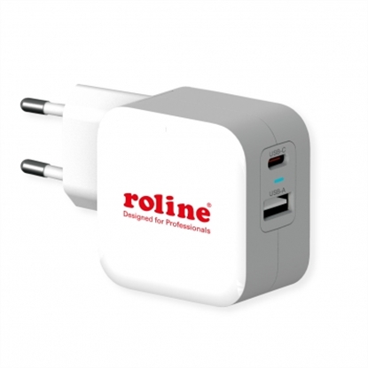 Picture of ROLINE USB Wall Charger Euro Plug, 2 Ports, 1x QC3.0 A + 1x C (PD), 38W