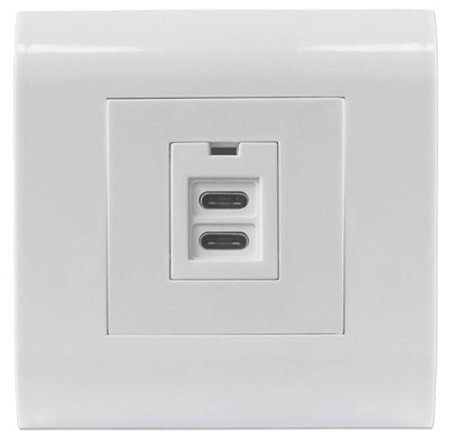 Attēls no Intellinet 2-Port USB-C Wall Outlet with Faceplate, Two Charging Ports, 5 V / 2.1 A Output, 80 x 80 European Faceplate