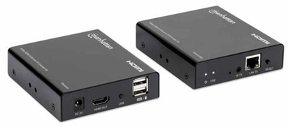 Picture of Manhattan 1080p HDMI KVM over IP Extender Kit, HDMI Extender by Single Cat5e/6 up to 120m, with IR and KVM, Black, Three Year Warranty, Retail Box