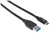 Изображение Manhattan USB-C to USB-A Cable, 1m, Male to Male, 10 Gbps (USB 3.2 Gen2 aka USB 3.1), 3A (fast charging), Equivalent to Startech USB31AC1M, SuperSpeed+ USB, Black, Lifetime Warranty, Polybag