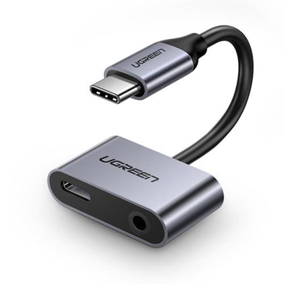 Picture of Adapter USB Ugreen USB-C - Jack 3.5mm + USB-C Srebrny  (50596)