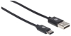 Изображение Manhattan USB-C to USB-A Cable, 3m, Male to Male, 480 Mbps (USB 2.0), Hi-Speed USB, Black, Lifetime Warranty, Polybag