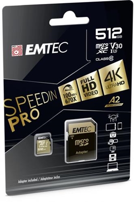 Изображение EMTEC MicroSD 512GB SDXC (CLASS10) Speedin V30 A1 4K Adapt