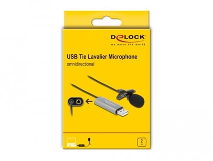 Picture of Delock USB Tie Lavalier Microphone Omnidirectional 24 bit / 192 kHz with clip and 3.5 mm stereo jack headphone port