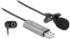 Picture of Delock USB Tie Lavalier Microphone Omnidirectional 24 bit / 192 kHz with clip and 3.5 mm stereo jack headphone port